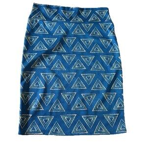 LuLaRoe Cassie Pencil Skirt Women Size  L Blue Textured Geometric Print Career